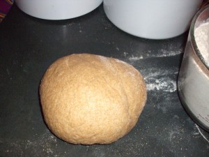 After mixing the dough in the stand mixer until it is smooth and elastic, the dough kneaded by hand to complete to kneading process.