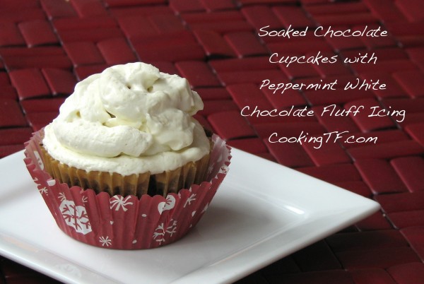 soaked chocolate cupcakes with peppermint white chocolate fluff icing- gluten-free, egg-free, dairy-free