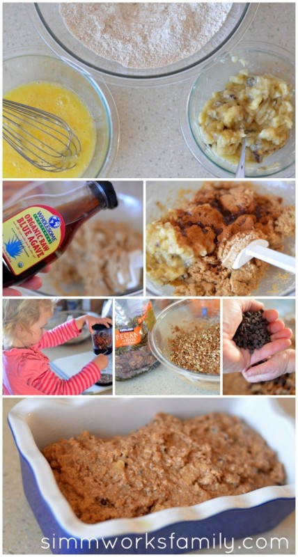 Chocolate Chip Banana Nut Oat Flour Bread ingredients and mixing