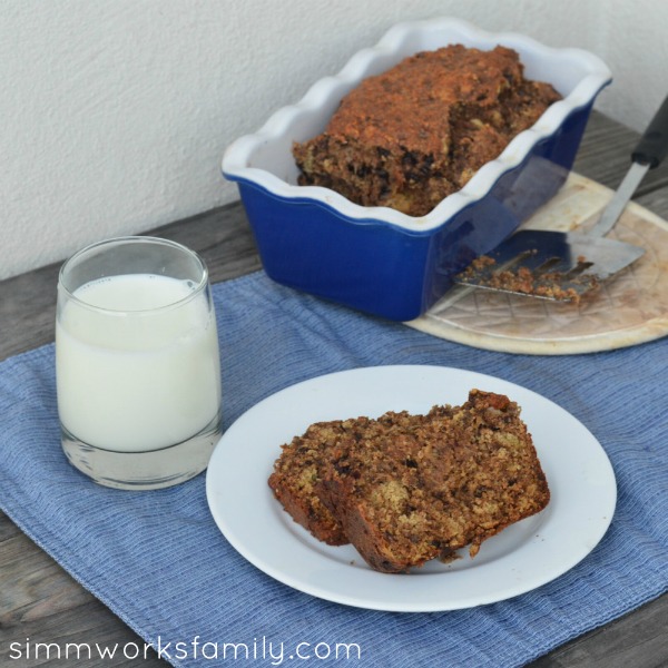 Chocolate Chip Banana Nut Oat Flour Bread on a plate