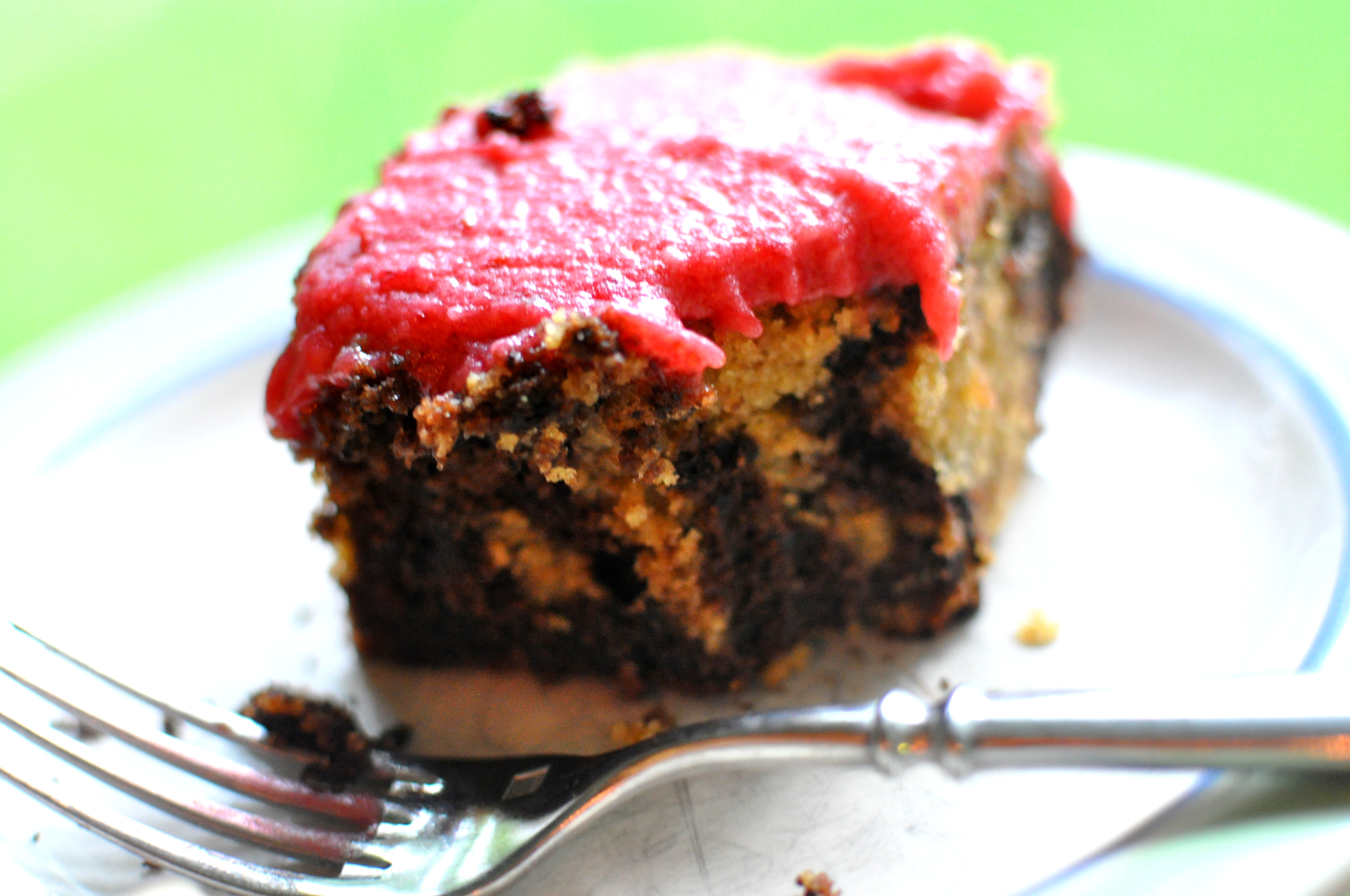 Chocolate Vanilla Marble Cake with Raspberry Frosting