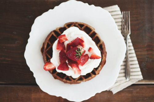 Whole Wheat Waffles with Yogurt and Strawberries