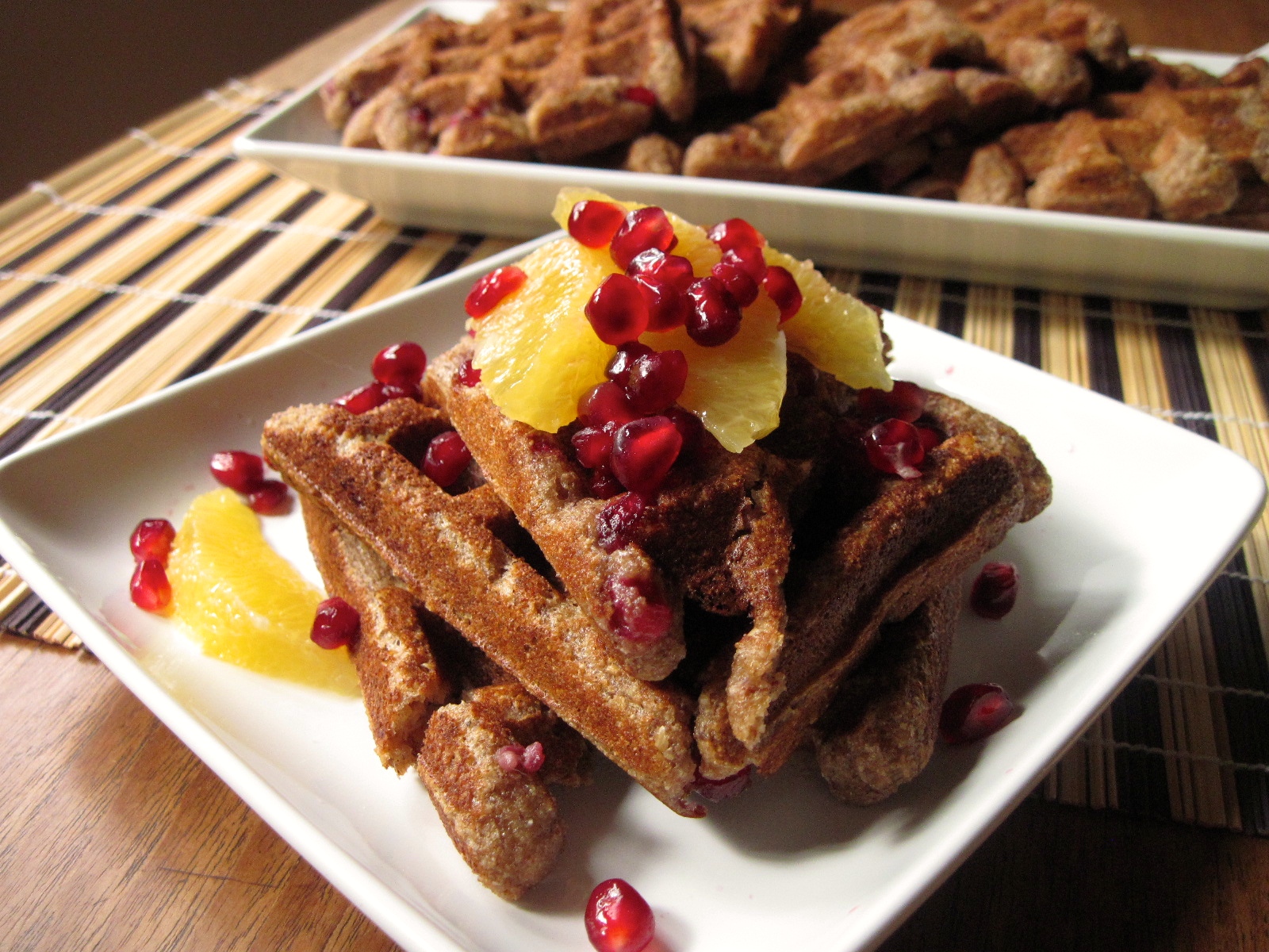 Whole Grain Triticale Waffles with Pomegranate and Orange