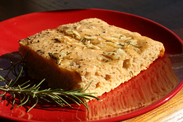 A lovely open crumb and crunchy cornmeal crust make this Kamut Focaccia Delicious