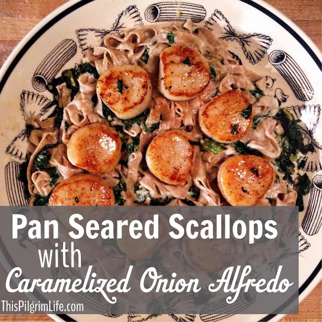 Pan Seared Scallops with Caramelized Onion Alfredo